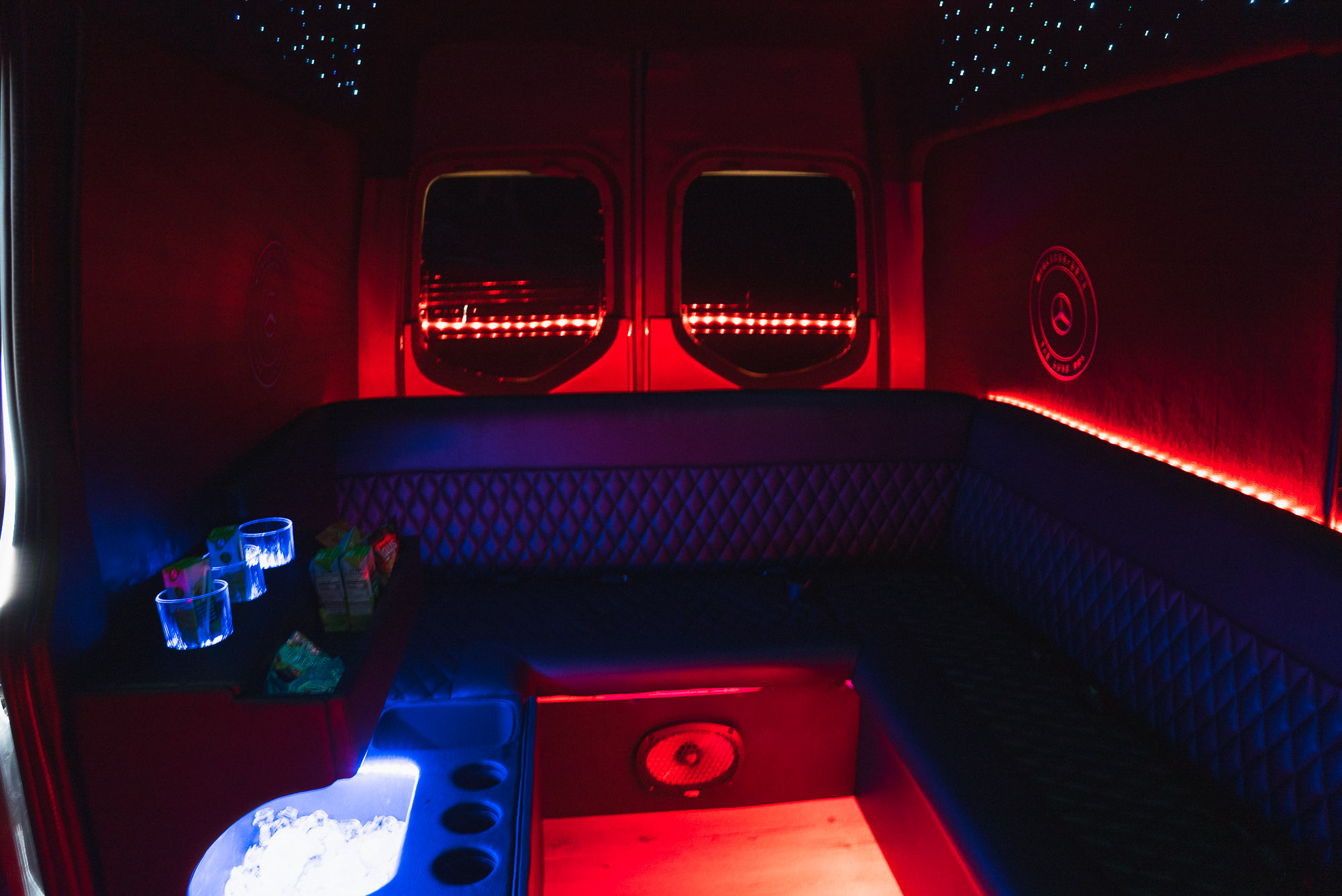 L-shaped lounge with starry ceiling